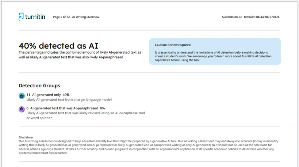 Sample AI Report from Turnitin